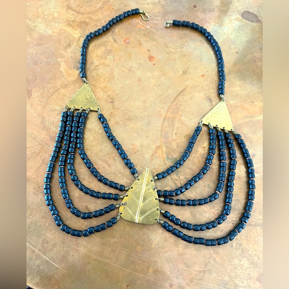 WEST AFRICAN VINTAGE BEAD AND BRASS NECKLACE